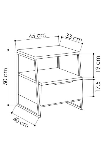 FUNZI LIVING Pal sengebord, m. 1 rum og 1 skuffe - eg melamin og sort metal (45x41)
