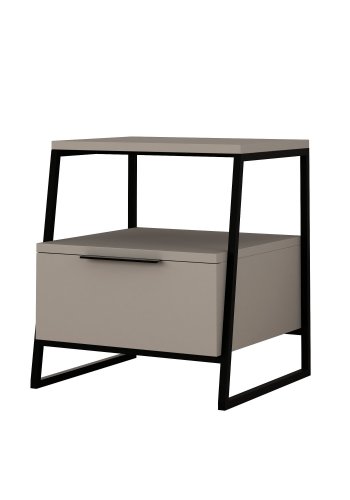 FUNZI LIVING Pal sengebord, m. 1 rum og 1 skuffe - lys mokka melamin og sort metal (45x41)