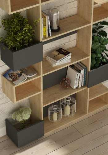 FUNZI LIVING Niho bogreol - eg og antracitgr melamin