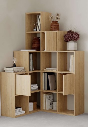 FUNZI LIVING Paleo bogreol, m. 3 lger - Safir eg melamin