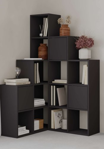 FUNZI LIVING Paleo bogreol, m. 3 lger - sort melamin