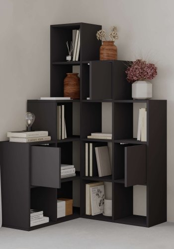 FUNZI LIVING Paleo bogreol, m. 3 lger - sort melamin