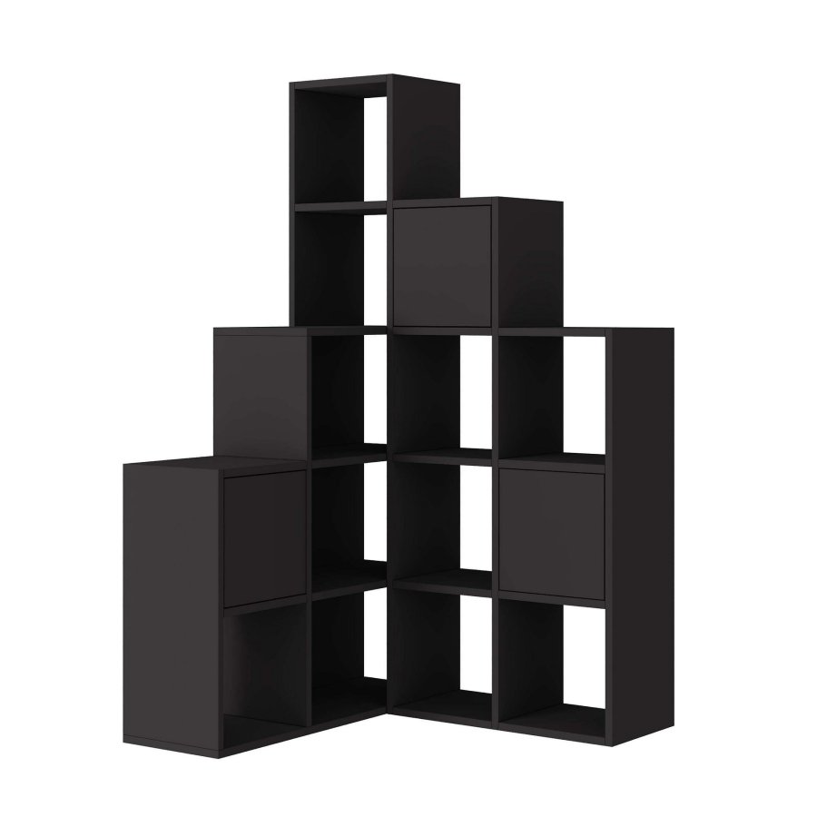 FUNZI LIVING Paleo bogreol, m. 3 lger - sort melamin