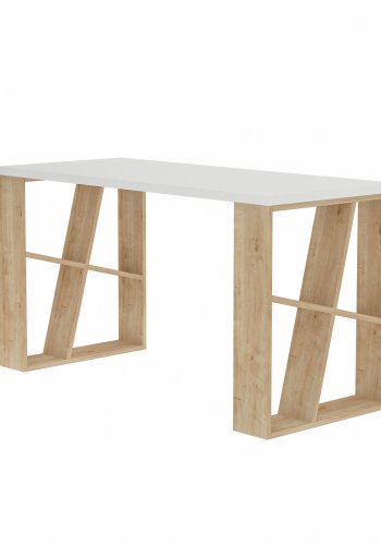NORDVÄRK Honey skrivebord, rektangulr - hvid og eg melamin (140x60)