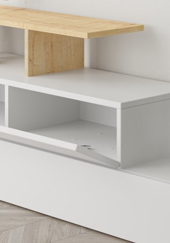 FUNZI LIVING Ramda entréopstilling, m. spejl, 4 kroge, hylder - hvid og eg melamin