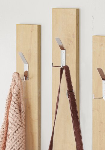 FUNZI LIVING Ramda entréopstilling, m. spejl, 4 kroge, hylder - hvid og eg melamin