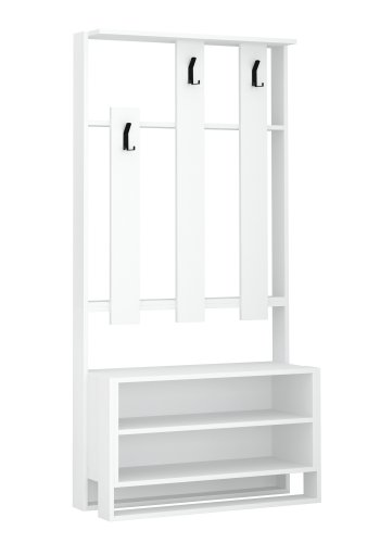 FUNZI LIVING Chester entrést, m. 3 knager og 2 hylder - hvid melamin