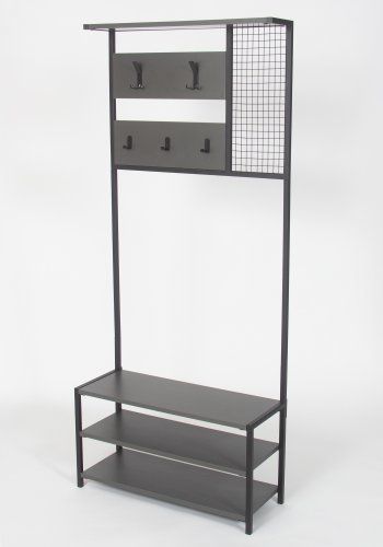 FUNZI LIVING Nomad Portmanto entrést, m. 5 knager og 3 hylder - antracitgr melamin og sort metal