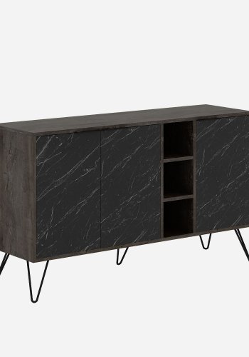 NORDVÄRK Clara konsolbord, m. 3 lger, 4 hylder - mrkebrun/Bendir melamin (142x35,6)