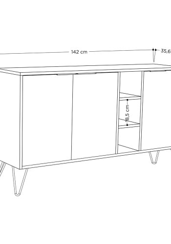 NORDVÄRK Clara konsolbord, m. 3 lger, 4 hylder - mrkebrun/Bendir melamin (142x35,6)