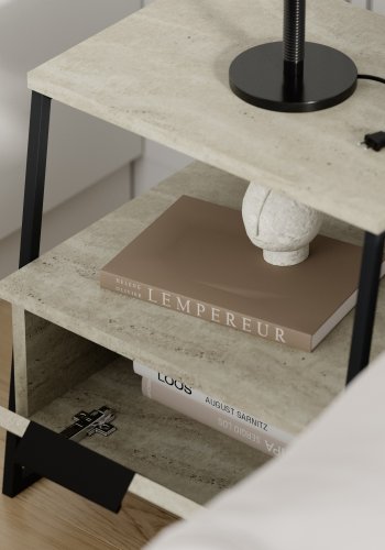 FUNZI LIVING Pal sengebord, m. 1 rum og 1 lge - travertin melamin og sort metal (45x40)