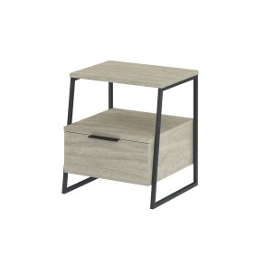 FUNZI LIVING Pal sengebord, m. 1 rum og 1 lge - travertin melamin og sort metal (45x40)