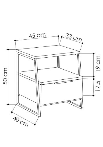 FUNZI LIVING Pal sengebord, m. 1 rum og 1 lge - travertin melamin og sort metal (45x40)
