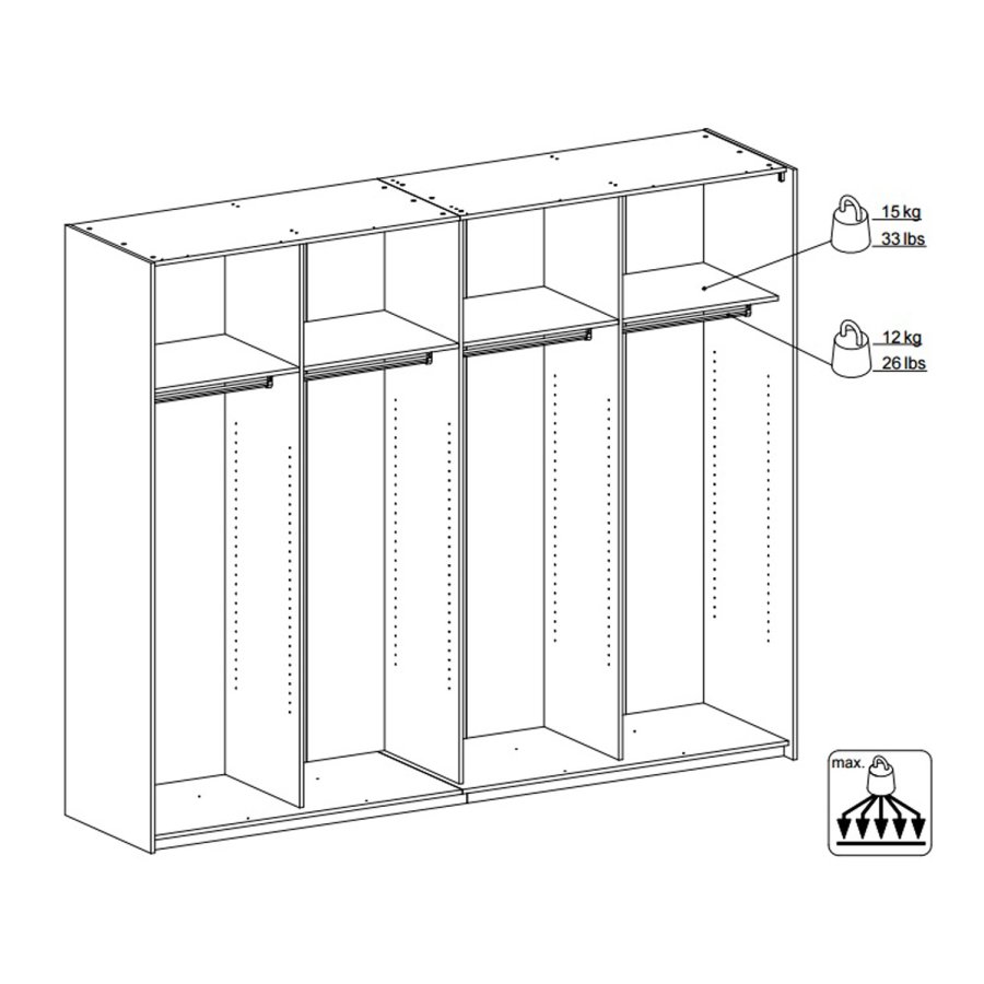 TVILUM Verona garderobeskab - hvid tr, 2 lger, 4 rum
