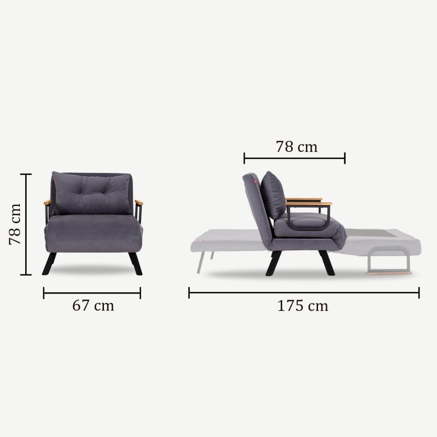 NORDVÄRK Sando Single sovesofa - gr polyester og metal (175x60)