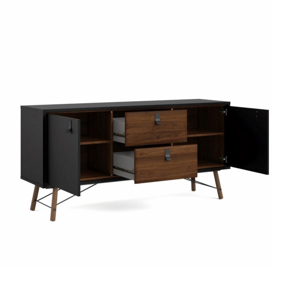 TVILUM Ry sknk, m. 2 lger og 2 skuffer - valnd/sort folie og tr (150,3x40,1)