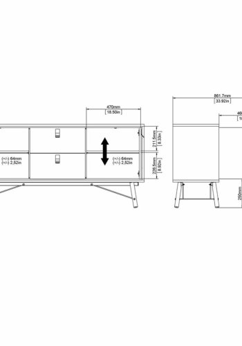 TVILUM Ry sknk, m. 2 lger og 2 skuffer - valnd/sort folie og tr (150,3x40,1)