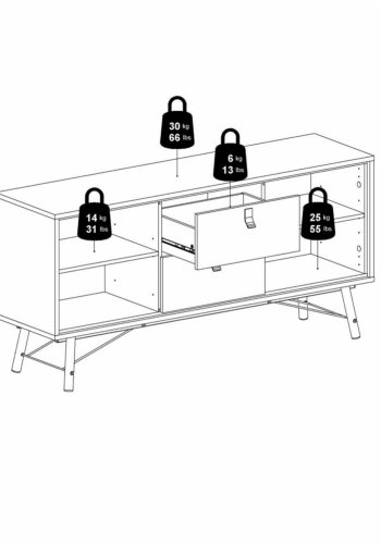 TVILUM Ry sknk, m. 2 lger og 2 skuffer - valnd/sort folie og tr (150,3x40,1)