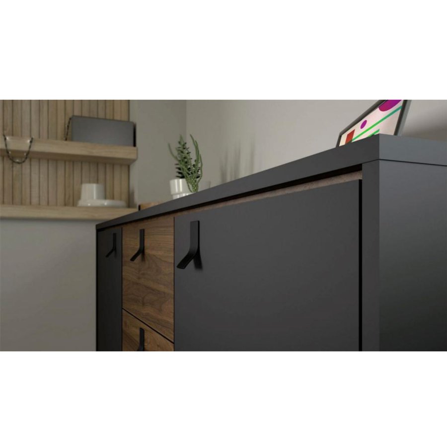 TVILUM Ry sknk, m. 2 lger og 2 skuffer - valnd/sort folie og tr (150,3x40,1)