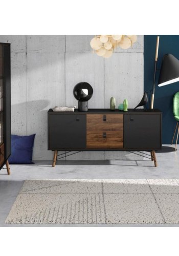 TVILUM Ry sknk, m. 2 lger og 2 skuffer - valnd/sort folie og tr (150,3x40,1)