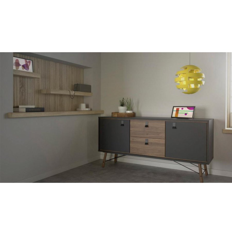 TVILUM Ry sknk, m. 2 lger og 2 skuffer - valnd/sort folie og tr (150,3x40,1)