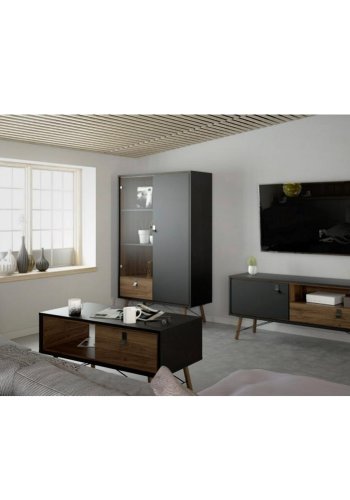 TVILUM Ry TV-bord, m. 1 lge og 1 skuffe - valnd/sort folie og tr (150,3x40,1)