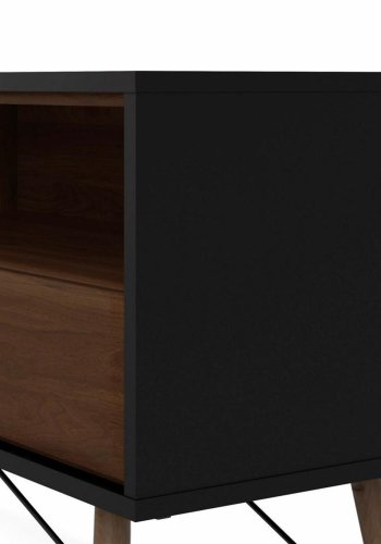 TVILUM Ry TV-bord, m. 1 lge og 1 skuffe - valnd/sort folie og tr (150,3x40,1)