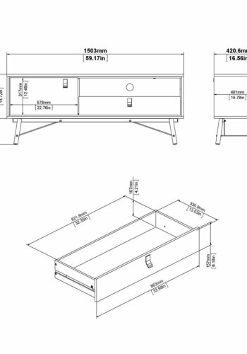 TVILUM Ry TV-bord, m. 1 lge og 1 skuffe - valnd/sort folie og tr (150,3x40,1)