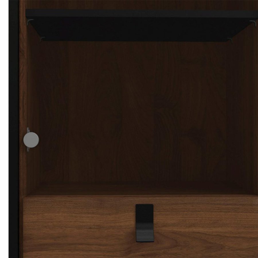 TVILUM Ry vitrineskab, m. 2 lger og 1 skuffe - glas, valnd/sort folie og tr