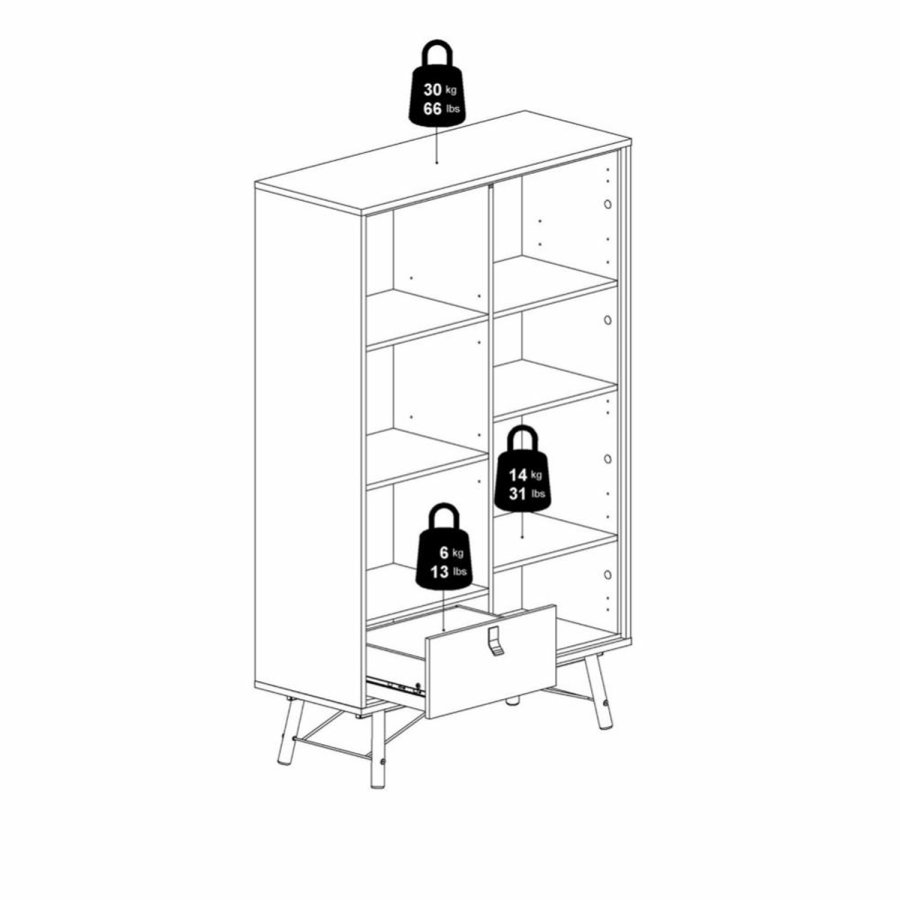 TVILUM Ry vitrineskab, m. 2 lger og 1 skuffe - glas, valnd/sort folie og tr