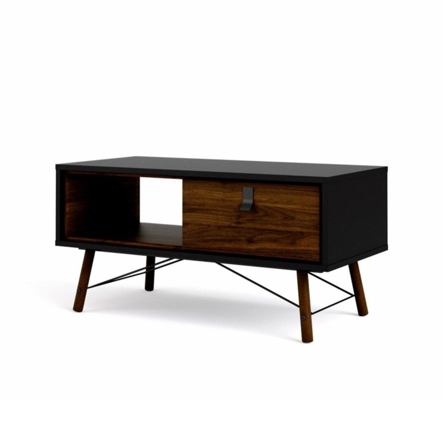 TVILUM Ry sofabord, m. skuffe - valnd/sort folie og natur tr (101,8 x 48,2)