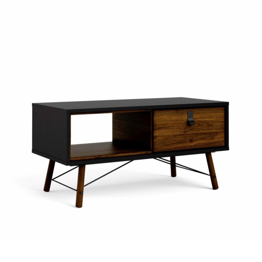 TVILUM Ry sofabord, m. skuffe - valnd/sort folie og natur tr (101,8 x 48,2)