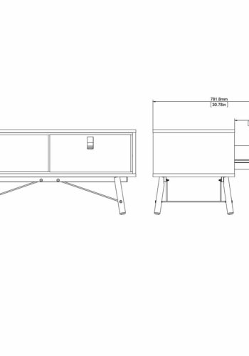 TVILUM Ry sofabord, m. skuffe - valnd/sort folie og natur tr (101,8 x 48,2)