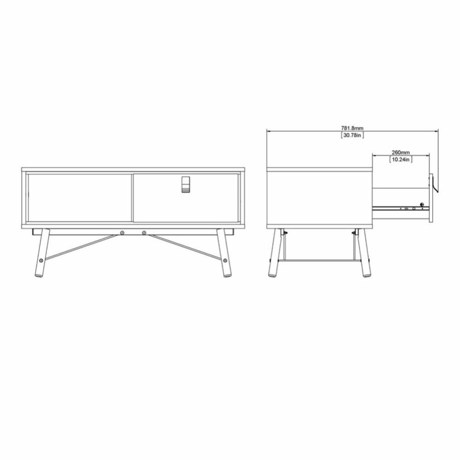 TVILUM Ry sofabord, m. skuffe - valnd/sort folie og natur tr (101,8 x 48,2)