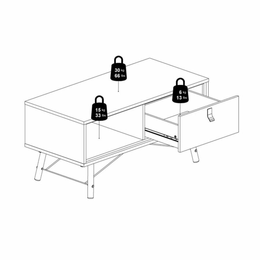 TVILUM Ry sofabord, m. skuffe - valnd/sort folie og natur tr (101,8 x 48,2)