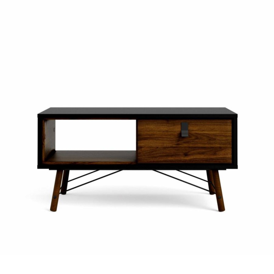 TVILUM Ry sofabord, m. skuffe - valnd/sort folie og natur tr (101,8 x 48,2)