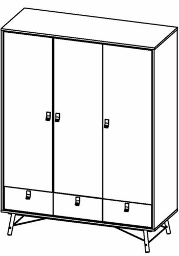 TVILUM Ry garderobeskab, m. 3 lger og 3 skuffer - valnd/sort folie og tr