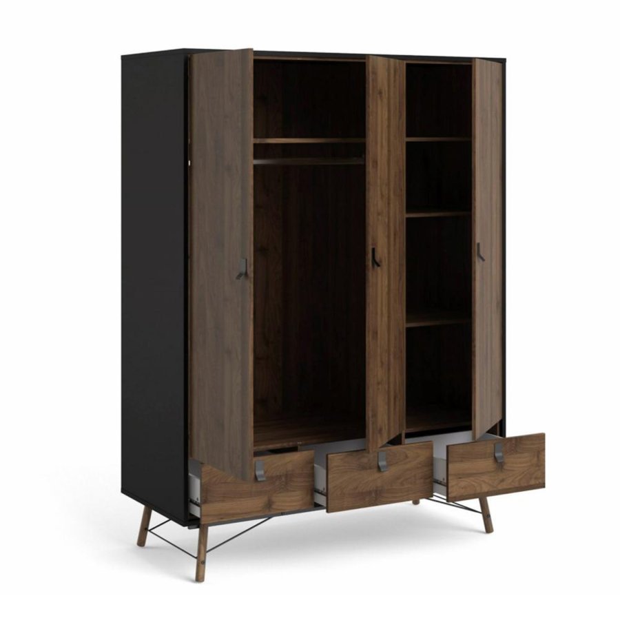 TVILUM Ry garderobeskab, m. 3 lger og 3 skuffer - valnd/sort folie og tr