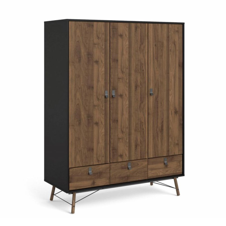 TVILUM Ry garderobeskab, m. 3 lger og 3 skuffer - valnd/sort folie og tr