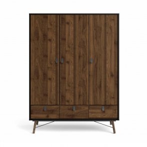 TVILUM Ry garderobeskab, m. 3 lger og 3 skuffer - valnd/sort folie og tr