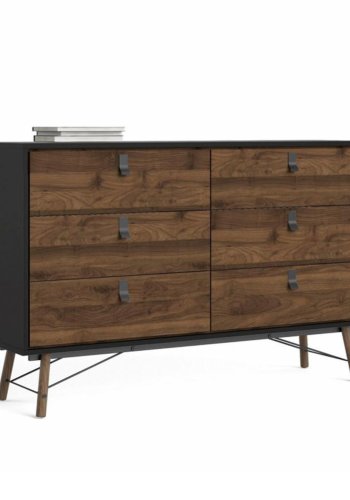 TVILUM Ry dobbelt kommode, m. 6 skuffer - valnd/sort folie og tr