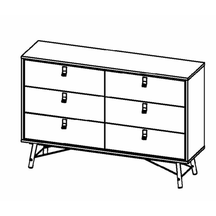 TVILUM Ry dobbelt kommode, m. 6 skuffer - valnd/sort folie og tr