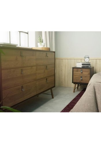 TVILUM Ry dobbelt kommode, m. 6 skuffer - valnd/sort folie og tr