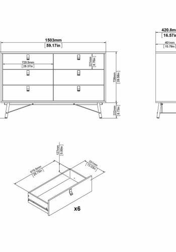 TVILUM Ry dobbelt kommode, m. 6 skuffer - valnd/sort folie og tr