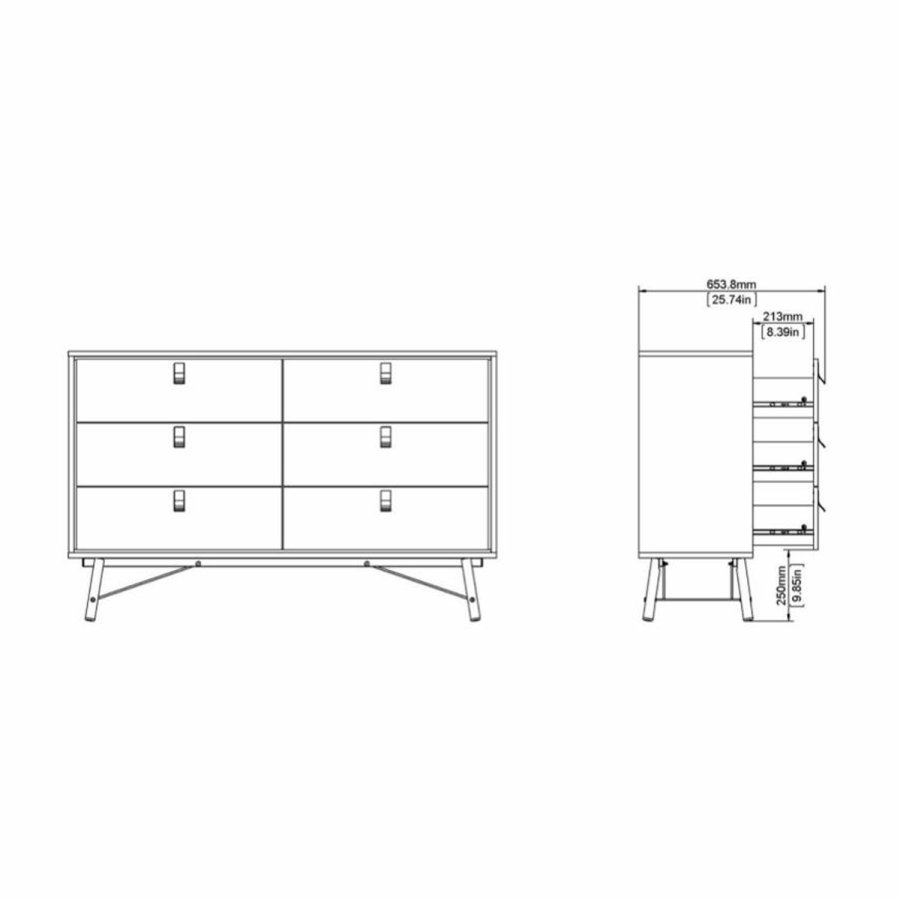 TVILUM Ry dobbelt kommode, m. 6 skuffer - valnd/sort folie og tr