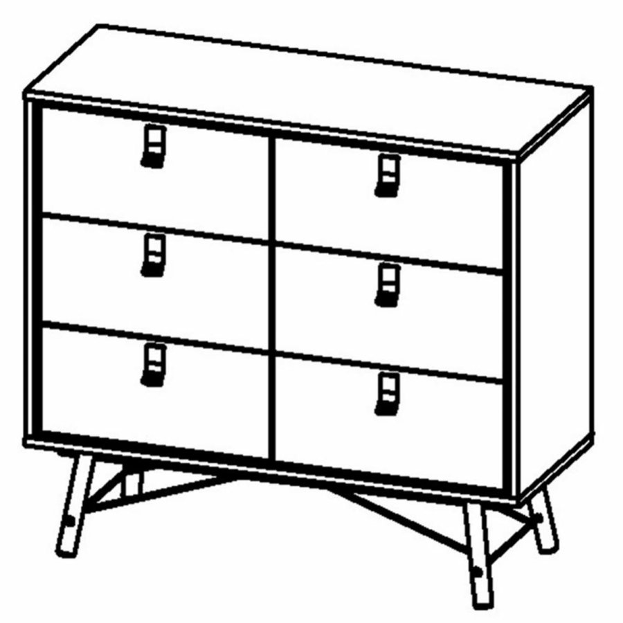 TVILUM Ry dobbelt kommode, m. 6 skuffer - valnd/sort folie og tr