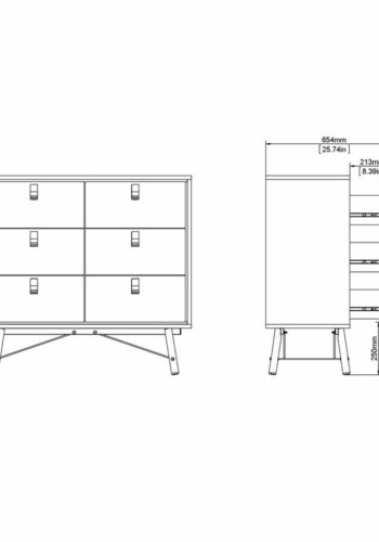 TVILUM Ry dobbelt kommode, m. 6 skuffer - valnd/sort folie og tr