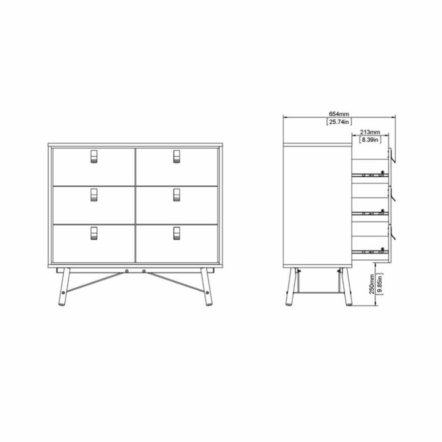 TVILUM Ry dobbelt kommode, m. 6 skuffer - valnd/sort folie og tr