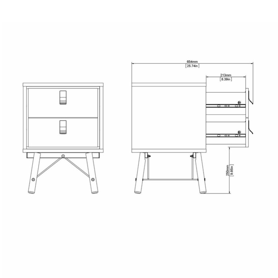 TVILUM Ry sengebord, m. 2 skuffer - valnd/sort folie og valnd tr (43,3x40,1)