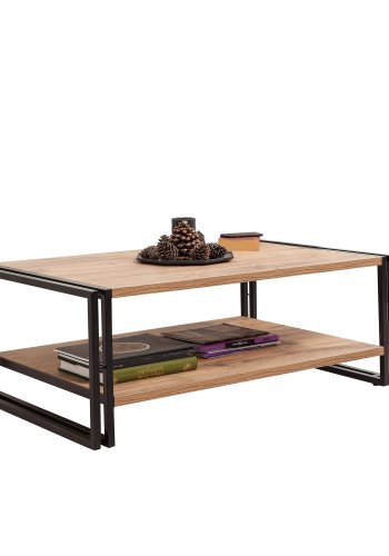 NORDVÄRK Cosmo Rectus sofabord, m. 1 hylde - Atlantic Pine melamin og sort metal (110x70)